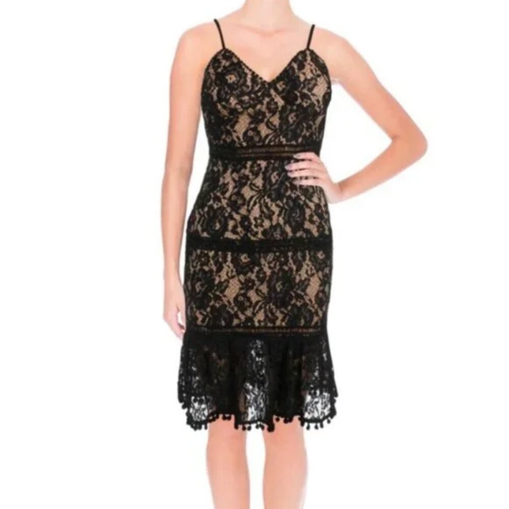 Nwt Aqua Lace Pompom Fringe Dress Women's Size Xs (I7)